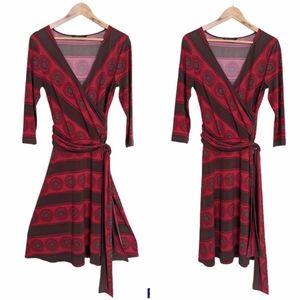 BCBGMaxAzria Wrap Style Midi Dress | 3/4 Sleeves | Burgundy Red - Size S